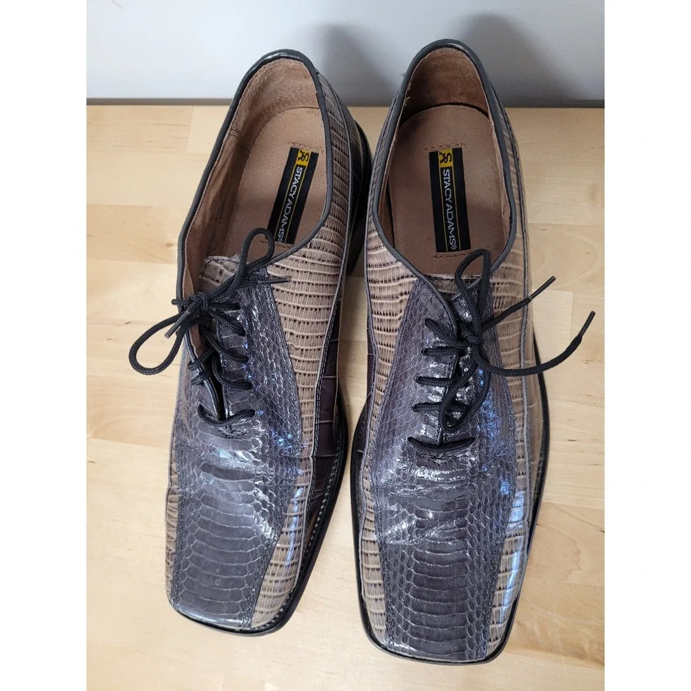 Stacy Adams Oxford Shoes Mens 11.5M Grey Light Gray Genuine Snake Leather Dress